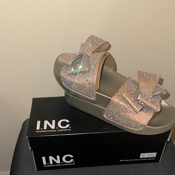 INC International Concepts Gold Rhinestone Bow Sandals - Picture 4 of 17